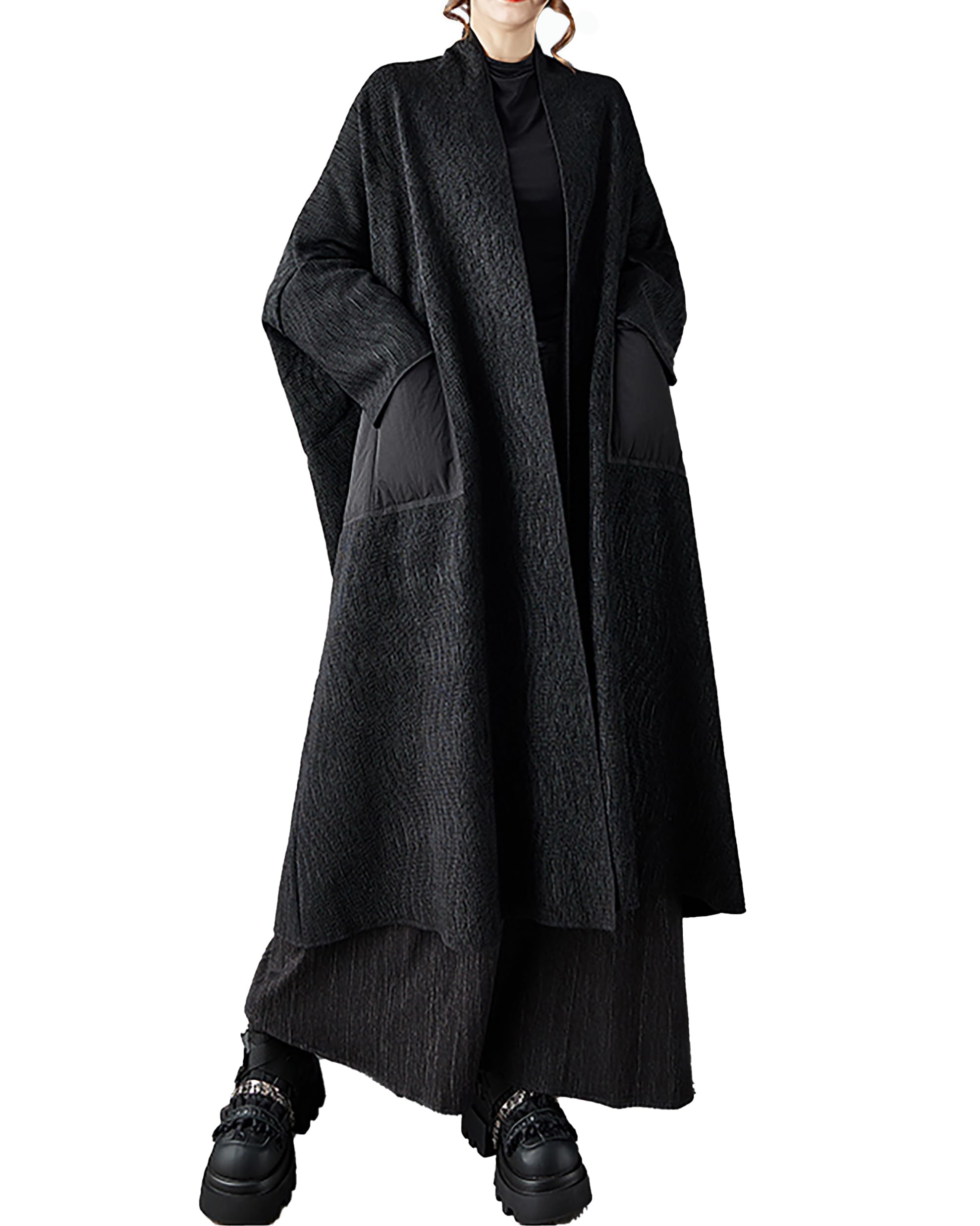 ellazhu Women's Coats Cardigan Chunky Solid Long Sleeve Side Pockets Plus Size Maxi Casual Fashion Vintage GZ688 A-picture-22