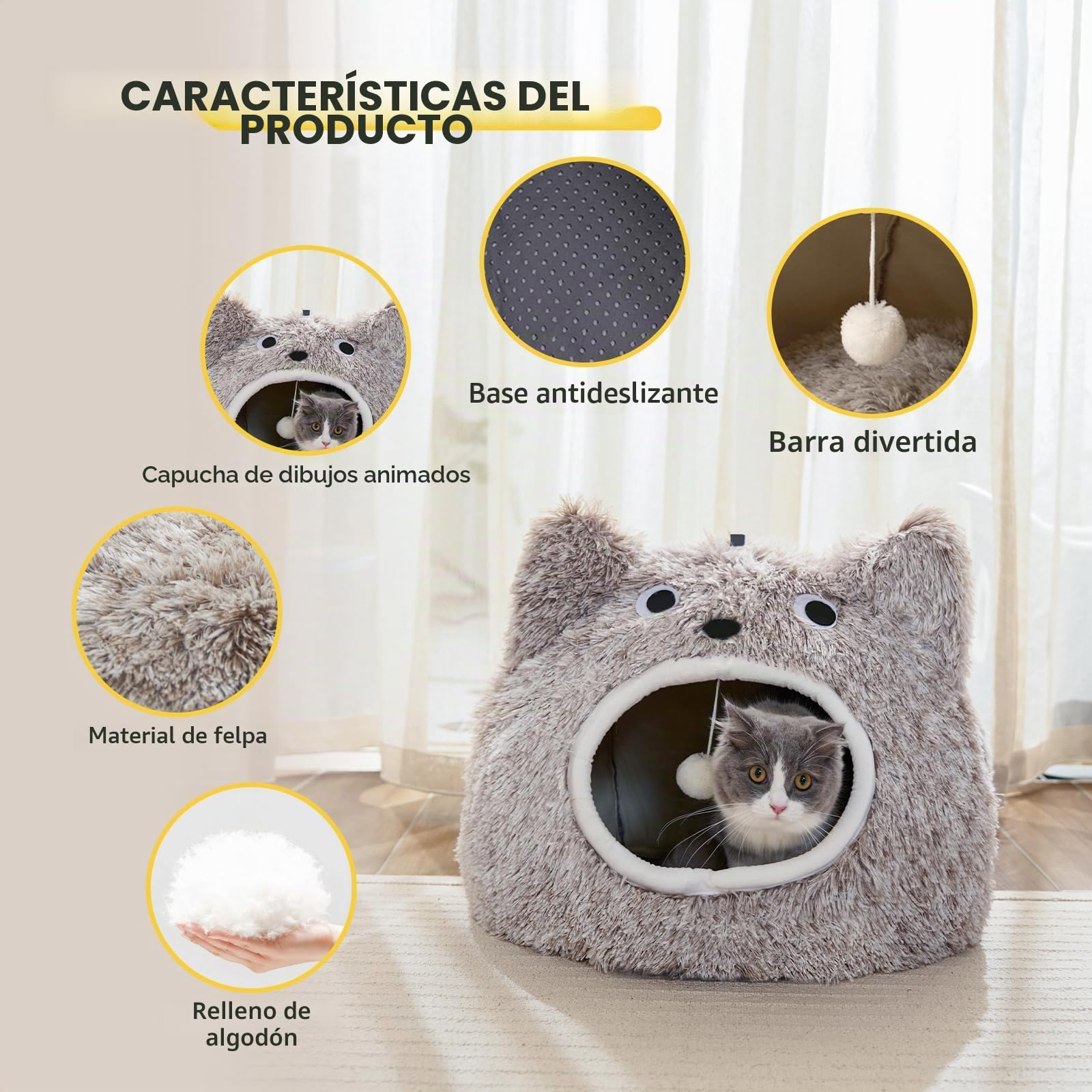 CATISM Cama Cueva para Gatos - Lugar de Descanso Lavable para Gatos Almohada de Felpa para Mascotas Casa Cojín Mullido para Gatitos Cachorros Cama Acogedora Cama para Mascotas