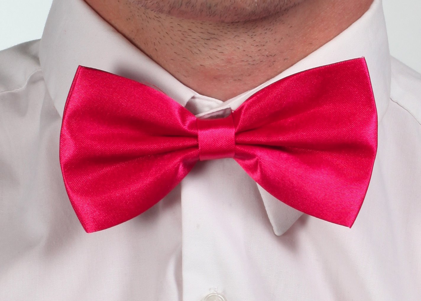 Unisex Adjustable Strap On Bow Tie Satin Bow Ties (Black,Red,White,Pink,Purple) Great for Fancy Dress (Pink)
