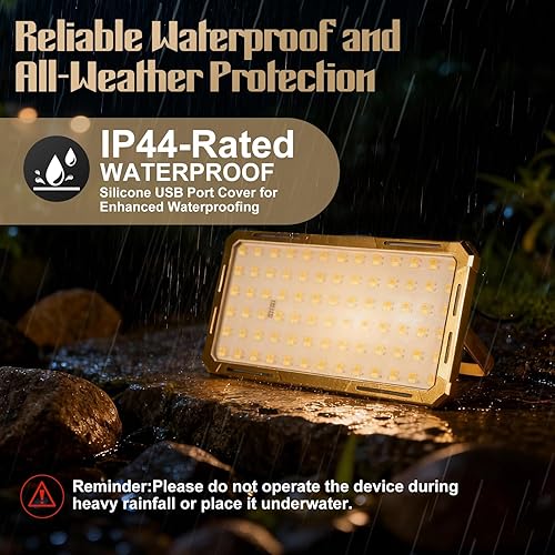 Miniatura 6 de Luz de trabajo solar recargable con banco de energía e indicador de batería, luz de inundación portátil de 178 LED con base magnética, 4 modos IP44