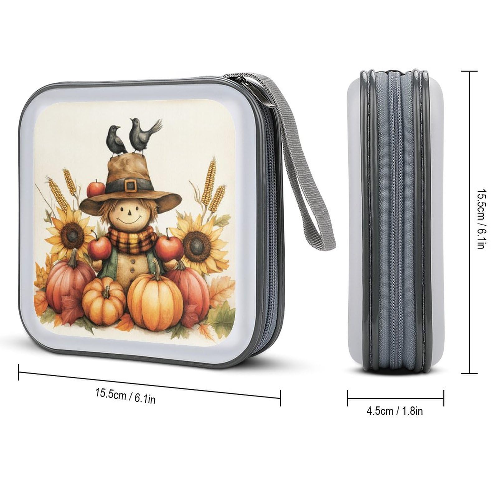 DuduYH Fall Scarecrow Pumpkins Birds CD Case DVD Storage Case Portable for Car Home Travel