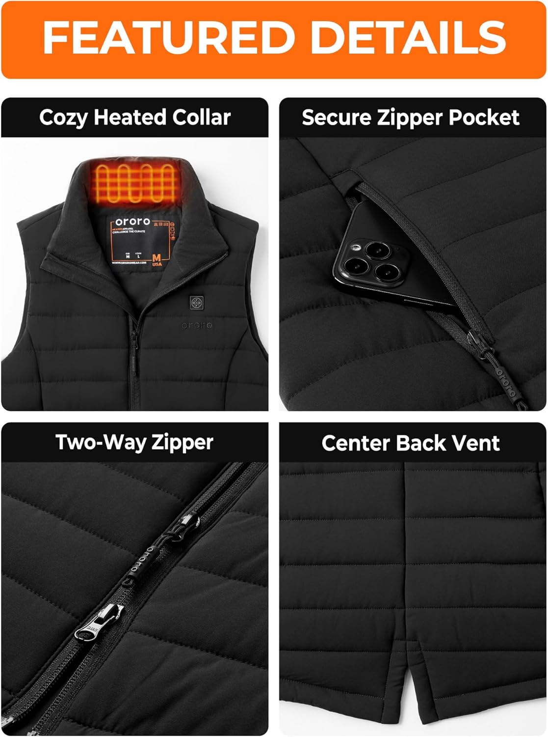 ORORO Women's Long Heated Vest with USB-C Rechargeable Battery, Heated Puffer Vest - Image 6