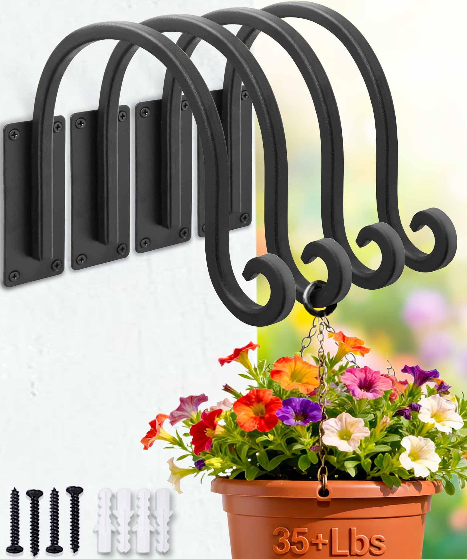 Lifyzoon Heavy Duty Plant Hanger Bracket (8"/Black) Outdoor Hand-Forged Hanging Plant Bracket Durable and Stable Bird Feeder Hanger