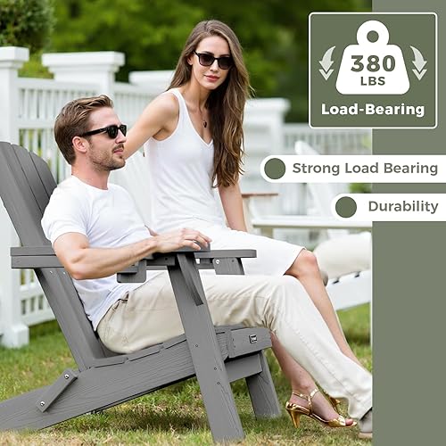 Miniatura 5 de Silla Adirondack plegable con textura de madera, sillas para hoguera de polietileno de alta densidad para todo tipo de clima, sillas Adirondack de