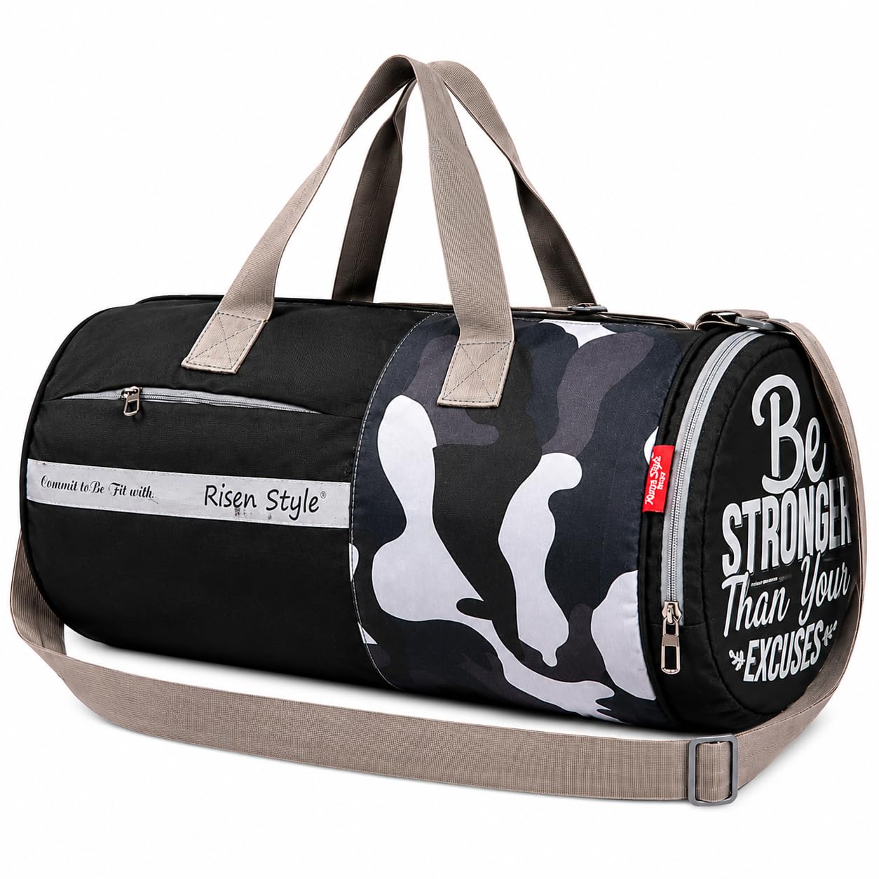 Gym Duffel Bag, Black Camo, Water Resistant, Lightweight, 46x25x23 cm, for Gym, Travel & Sports-image-11