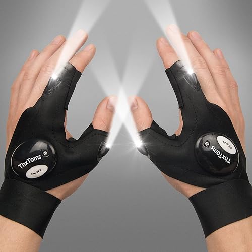 ThxToms LED Flashlight Gloves,Stocking Stuffers Gifts for Men,Christmas Birthday Gifts for Dad Father Husband, Cool Gadgets Tools for Repairing Fishing Camping, 1 Pair Black