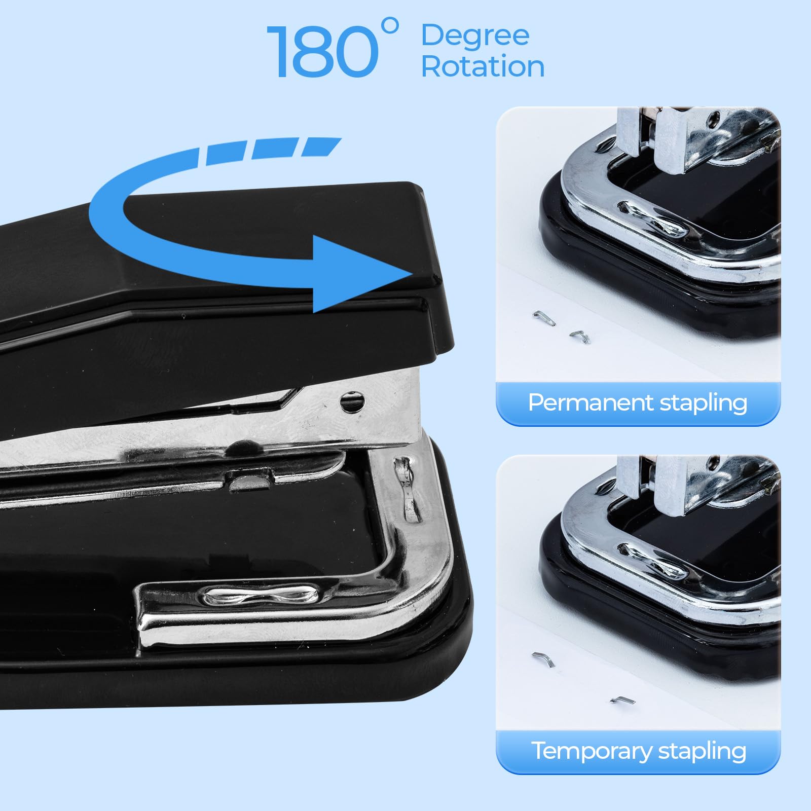 M&G Desktop Hefter Tragbarer Hefter mit 50 Blatt Kapazität, 360 Rotationsdesign, Zwei Bindungsmodi, Klassischer Hefter mit 1000 Heftklammern, Langlebige Hefter für Büro Schule Zuhause (Schwarz)