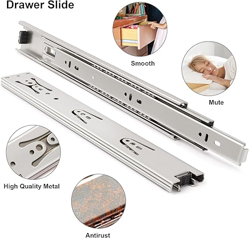 Miniatura 6 de Diapositivas para cajones de 18 pulgadas, deslizadores de rodamiento de bolas de extensión completa, 3 pliegues, 150 libras, 2 pares