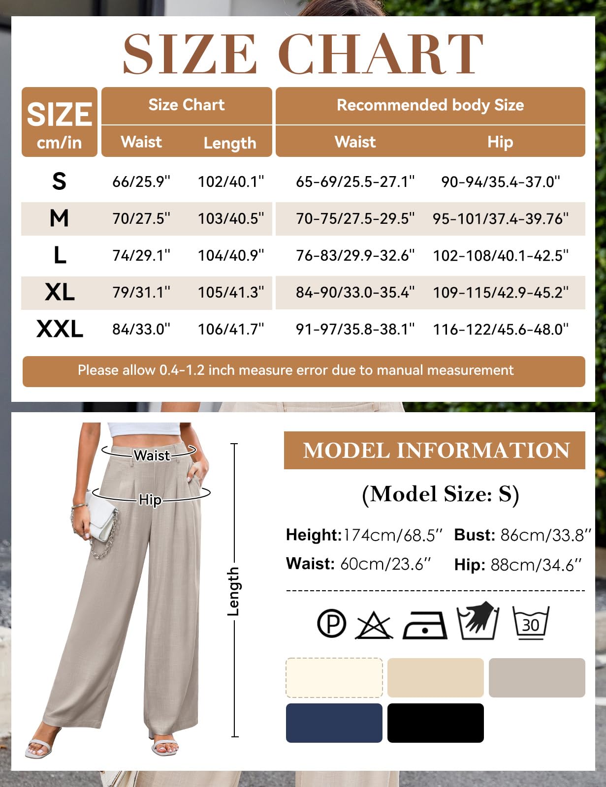 CMTOP Pantalon Lin Femme Été à Jambe Droite Ample Décontracté Fluide Taille Haute avec Cordon de Serrage Elastique et Poches