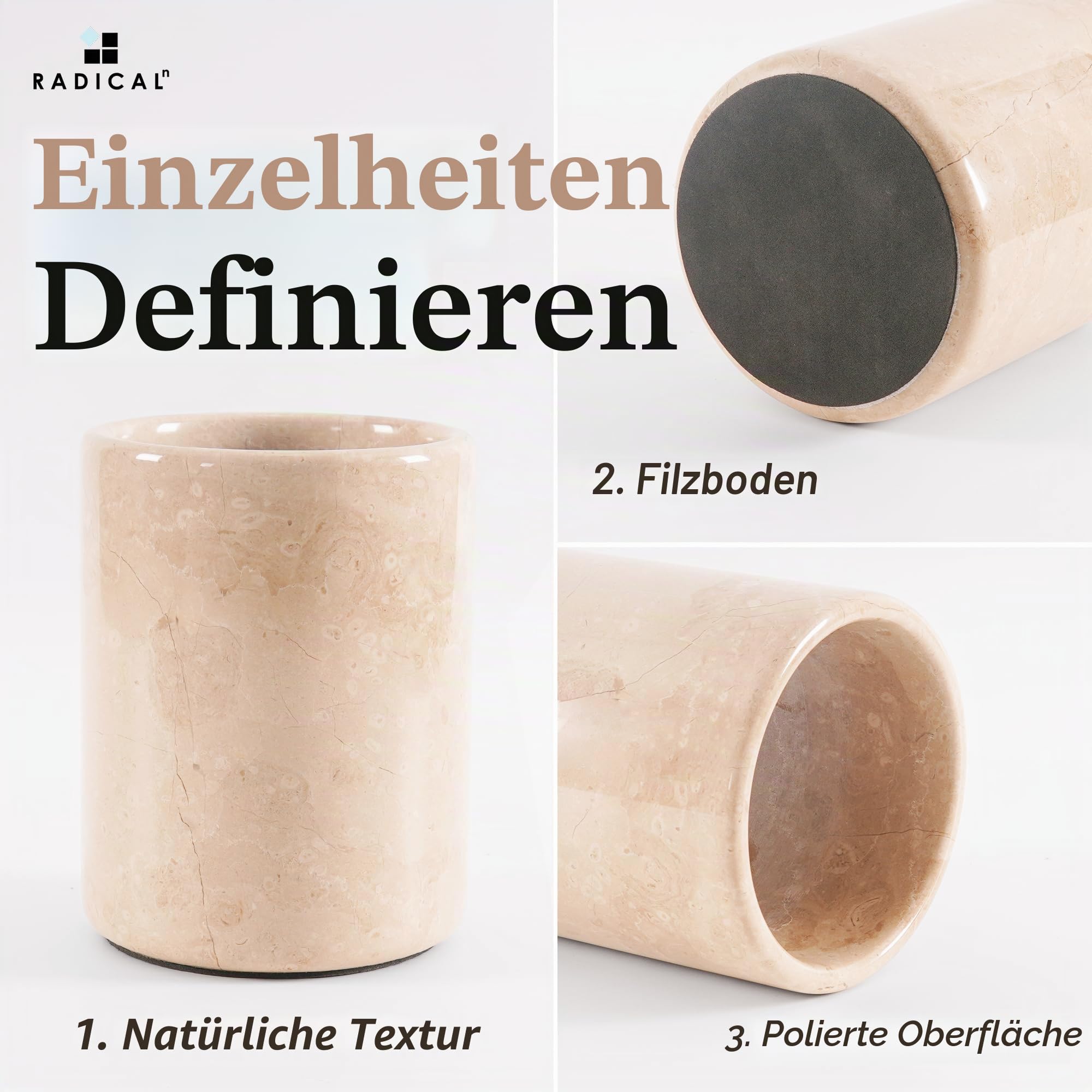 Radicaln Marmor Utensilienhalter, 16,5 cm, schwarz, handgefertigtes Utensilien-Set für Küchenzubehör, modernes Utensilien-Set, Küchenutensilien & Löffelhalter