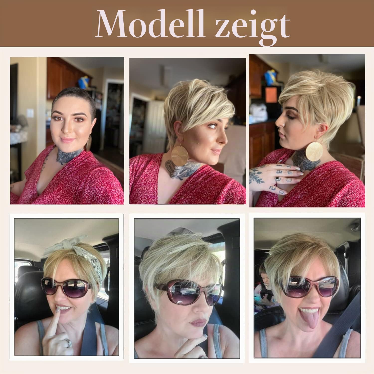 Creamily Perücke Kurz Blond Perücke Pixie Kurzhaar für Damen Synthetisches Kurzhaarperücke Damen (Blond gemischtes Braun)