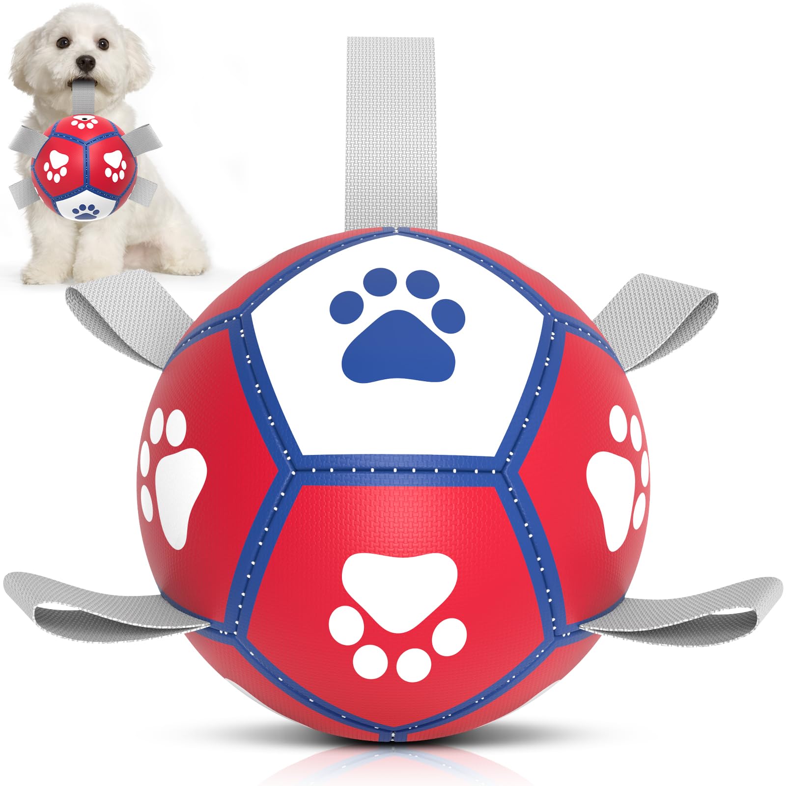 HETOO Dog Soccer Ball, Interactive Dog Toys for Doggies Durable Dog Balls for Small & Medium Dogs Red White (5 inch)