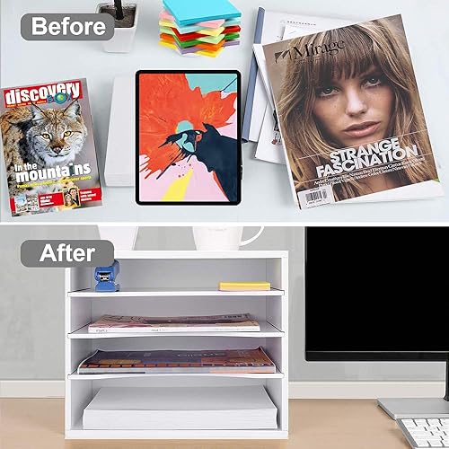 Miniatura 9 de Organizador de papel de escritorio, organizador de madera, estantes de papel de oficina, bandeja de cartas, clasificador de archivos con estantes