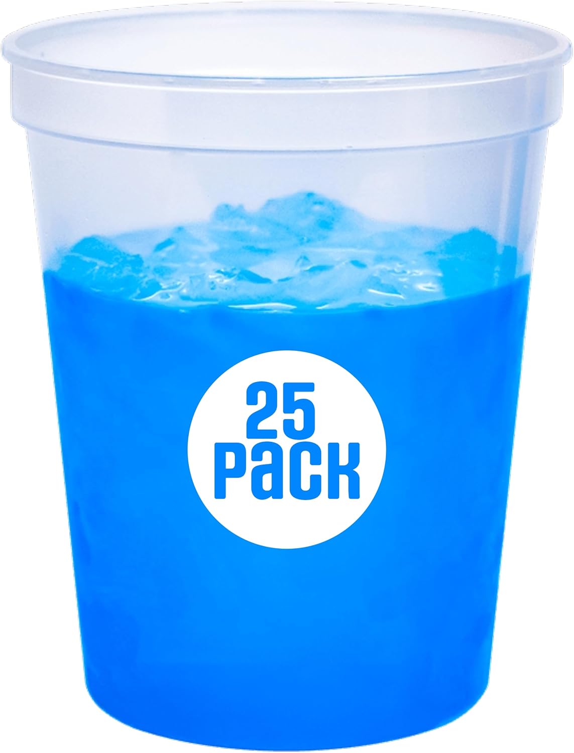 USMG 25-Pack of Blank 16oz Color-Changing Stadium Cups - Reusable Plastic Drinkware - Add a touch of excitement for party attendees. (Natural To Blue)