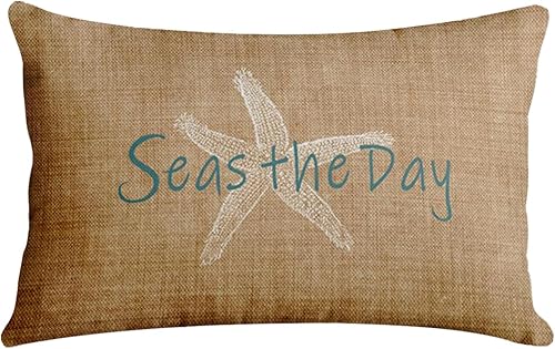 Britimes Funda de almohada decorativa de lona con diseño de estrella de mar vintage de mar, decoración del hogar, rectangular, tamaño Queen, 20 x 30