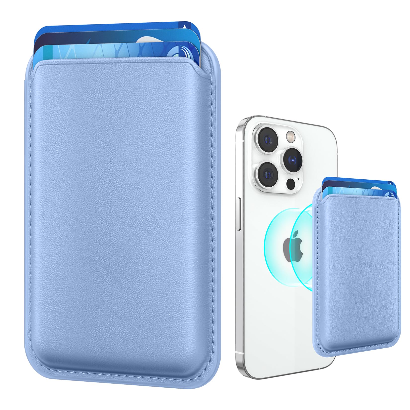 Magnetic Wallet Cell Phone Card Holder for Phone Case with Mag-Safe, Stronger Magnetic RFID Leather Phone Wallet Stick on Series of iPhone 16/15/14/13/12 and Pro/Promax, Purple