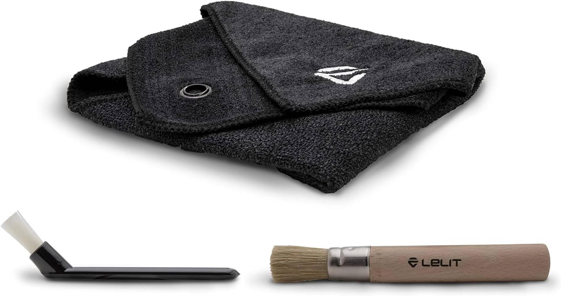 Cleaning Kit For Coffee Machines - With Microfibre Cloth, Wooden Brush & Nylon Brush - PLA9101 - Black