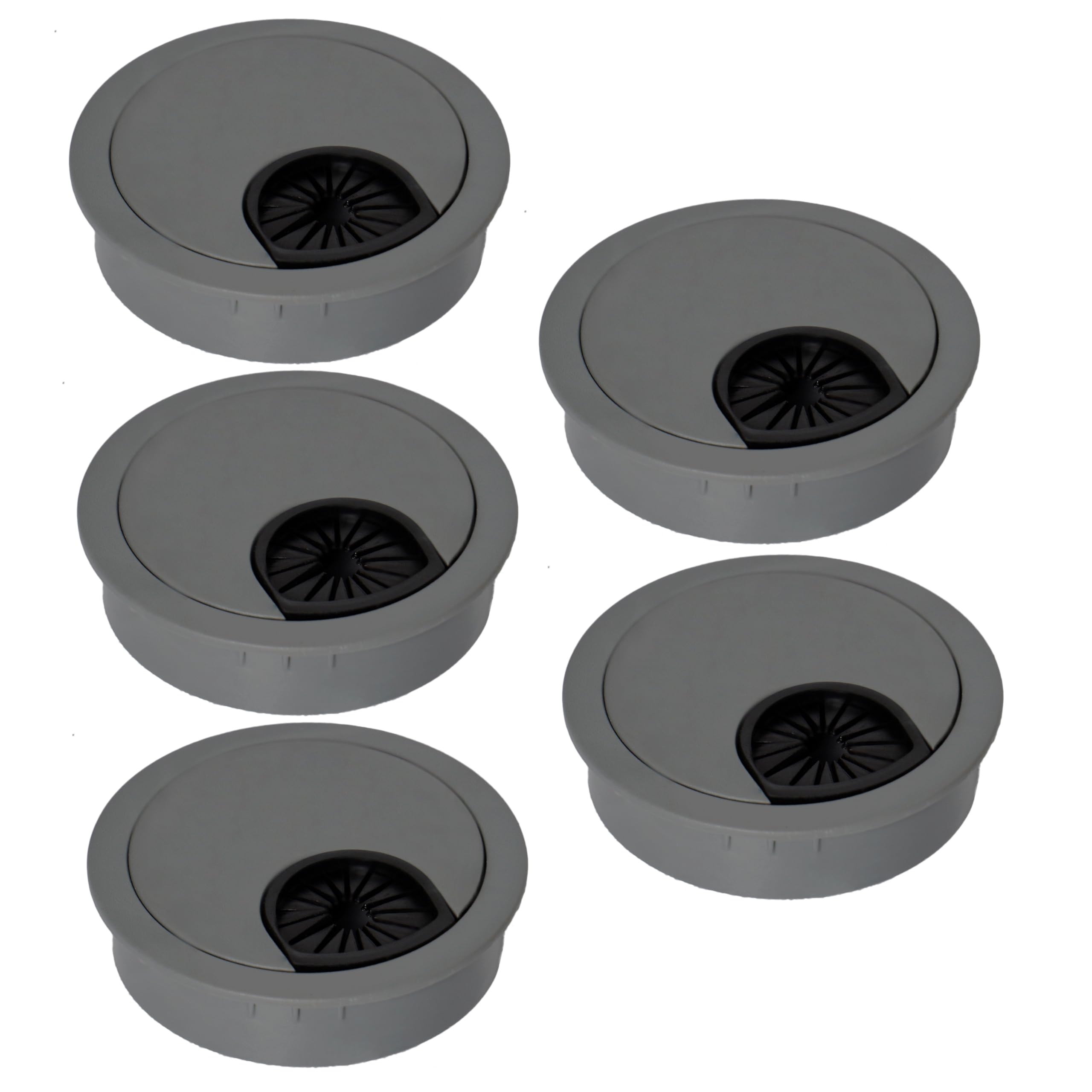 Signite 5-Pc Plastic Desk Cable Grommet, 2.5in/60mm Hole Cover, Light Grey — image 1