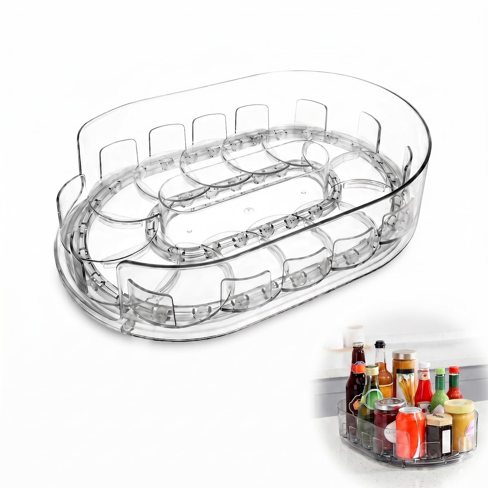 Fridge Lazy Susan Turntable Organizer, Lazy Susan for Fridge Accessories, 360° Rotating Spice Organiser, Rotating Spice Rack for Kitchen Cabinet Pantry Spices Condiments Organiser Holder﻿s
