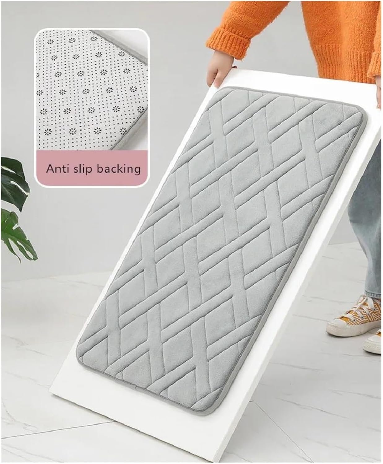 Memory Foam Bathroom Rug Absorbent Non Slip Machine Washable Bath Mat Home decoration(Grey,50cmx80cm)