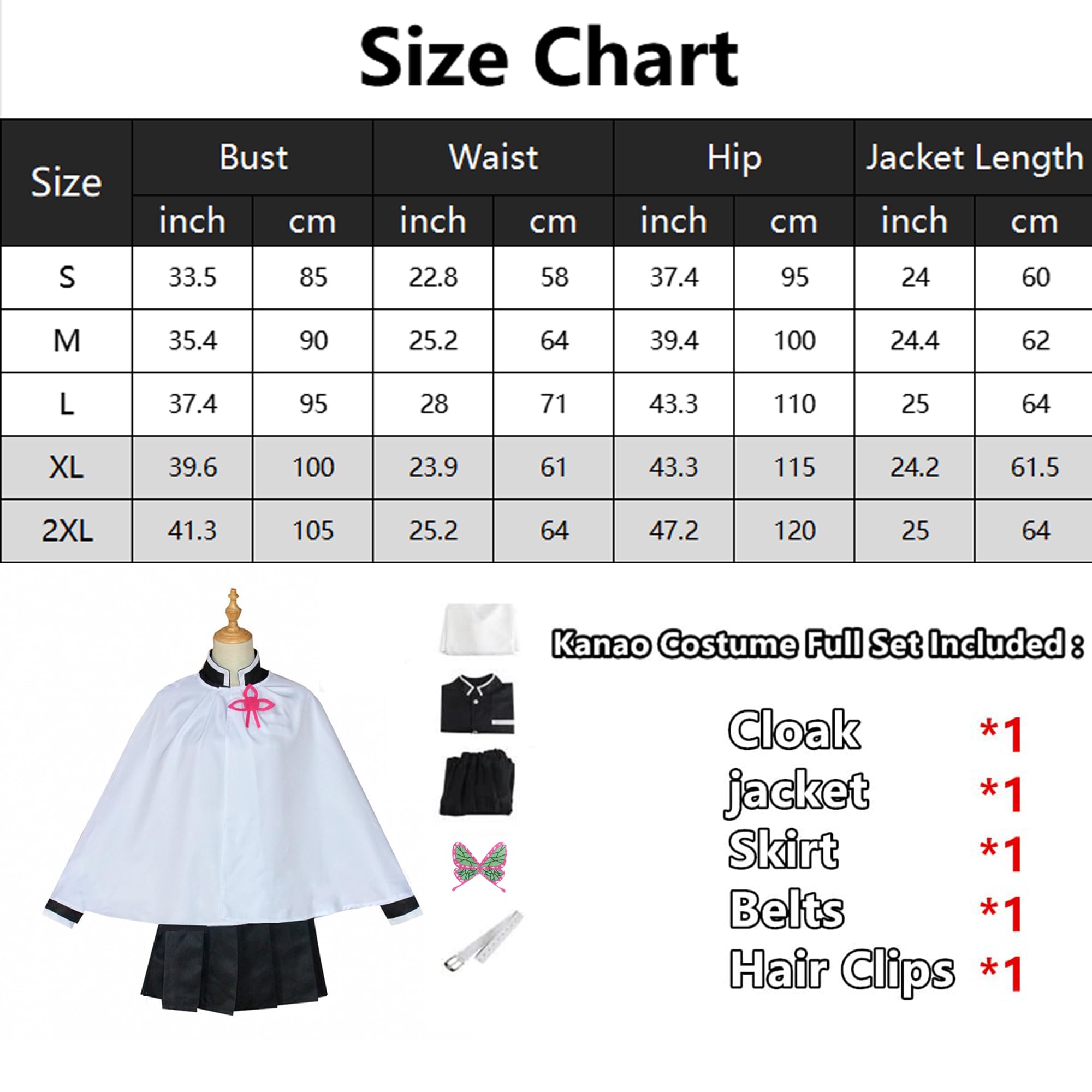 Disfraz de cosplay de Kanao Tsuyuri para mujer, disfraz de anime Kochou con capa, bata y vestido (cosplay de Kanao, talla L)
