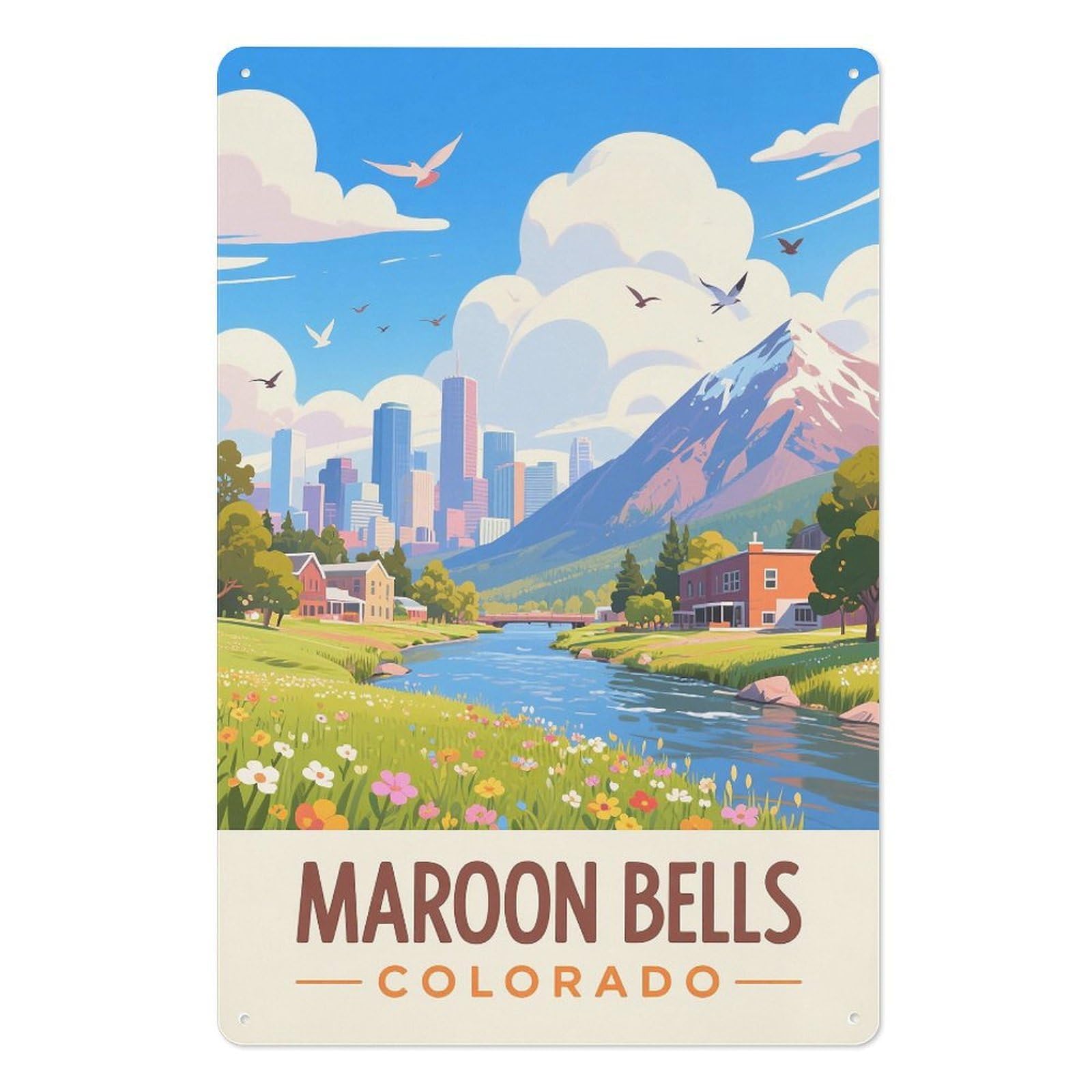 Bells Colorado Retro Design Tin Paintings Vintage Tin Sign 08x12inch(20x30cm) Wall Art for Home Office Bedroom Living Room Cafes Wall Decor