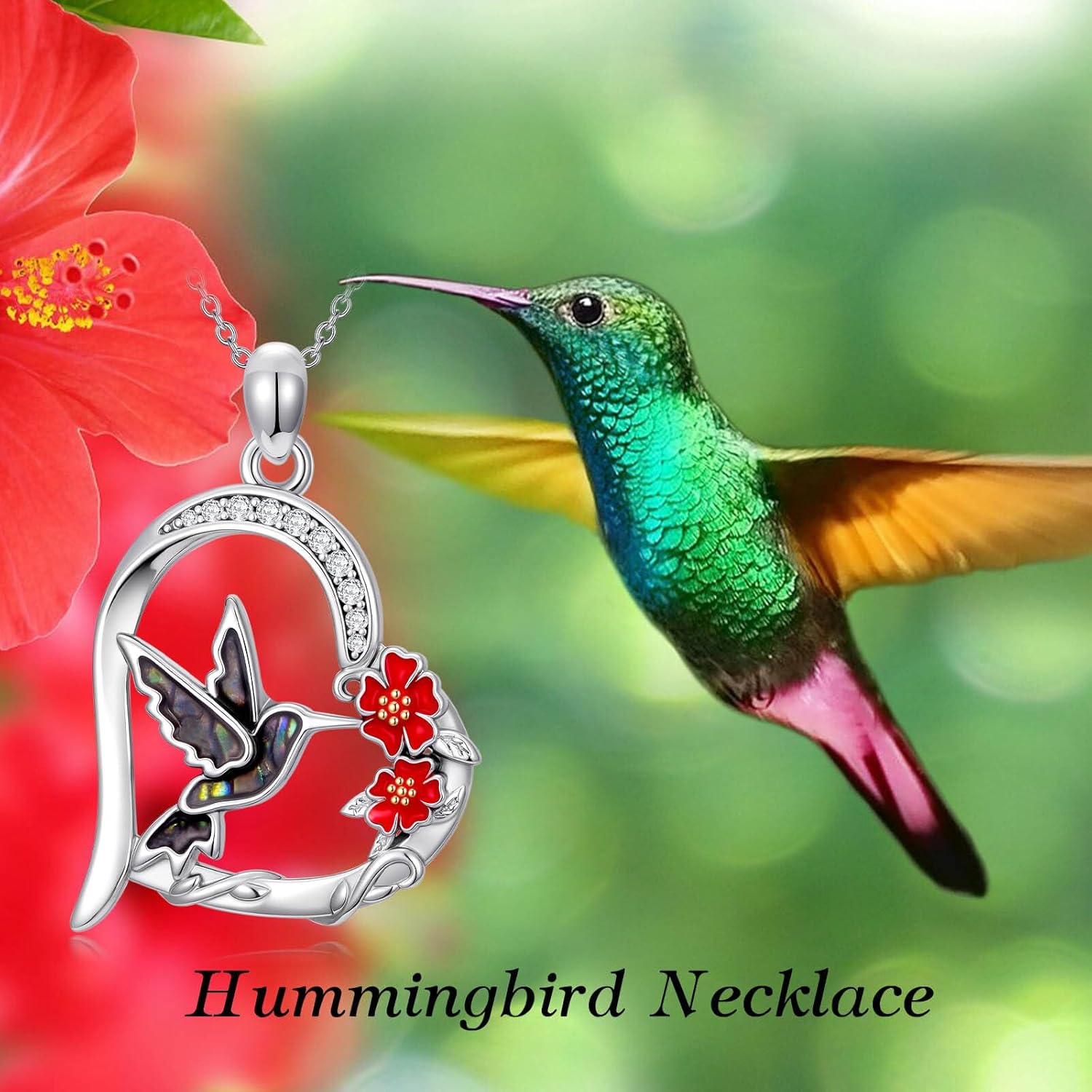YYB Dove Birds/Hummingbird/Red Cardinal Necklace for Women 925 Sterling Silver Heart Pendant Jewelry Birds Lover Valentines Day Gifts for Women - Image 4