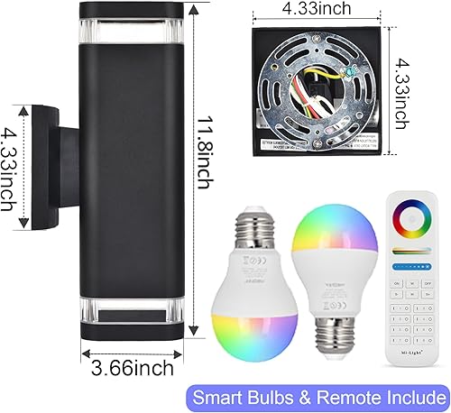 Miniatura 7 de wowlite RGBCW - Paquete de 2 luces inteligentes de arriba y abajo para exteriores, accesorios de iluminación exterior con control de aplicación