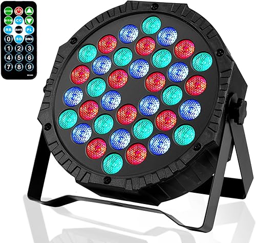 Luces LED para escenario DJ Par, 36 luces RGB para fiesta con control remoto activado por sonido, 7 modos de iluminación estroboscópica para