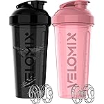 VELOMIX -2 Pack- 28 oz Protein Shaker Bottles for Protein Mixes - 2x Wire Whisk | Leak Proof Shaker Cups for Protein Shakes | Protein Shaker Bottle Pack | Shakers for Protein Shakes-Pink&Black