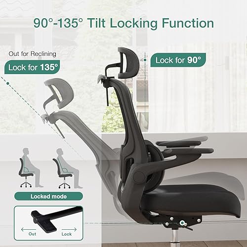 Miniatura 5 de Novilla Silla de oficina ergonómica, silla de escritorio de malla de respaldo alto con cojín de espuma moldeada gruesa, soporte lumbar ajustable,