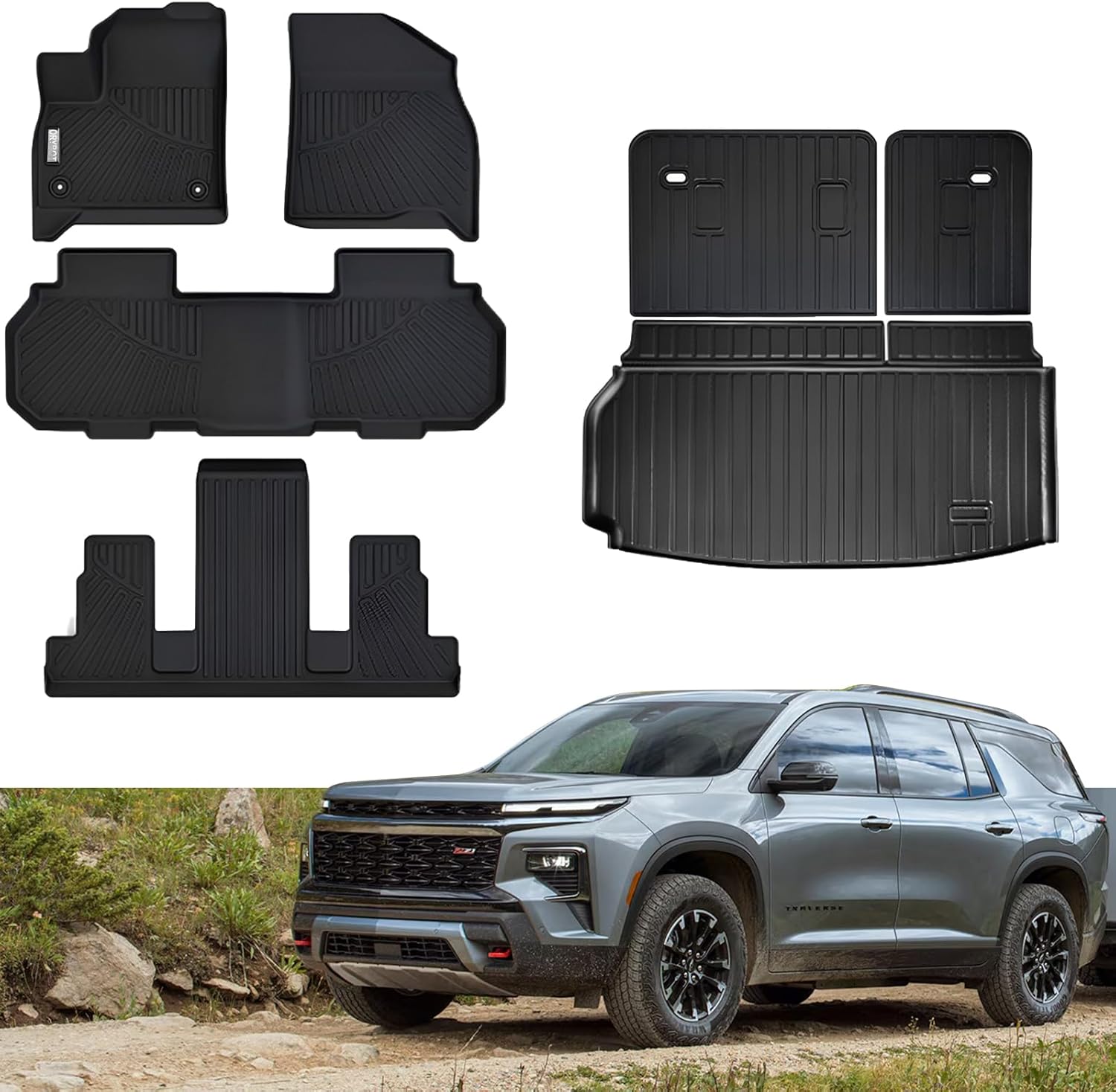 Floor Mats & Trunk Mat Fit for All-New 2024 2025 Chevrolet Chevy Traverse (Not for Limited) 7-Seat with Backrest Mat,All Weather Protection TPE, Anti-Slip Floor Mats & Cargo Liner Accessories 24 25 Chevy traverse Full Set
