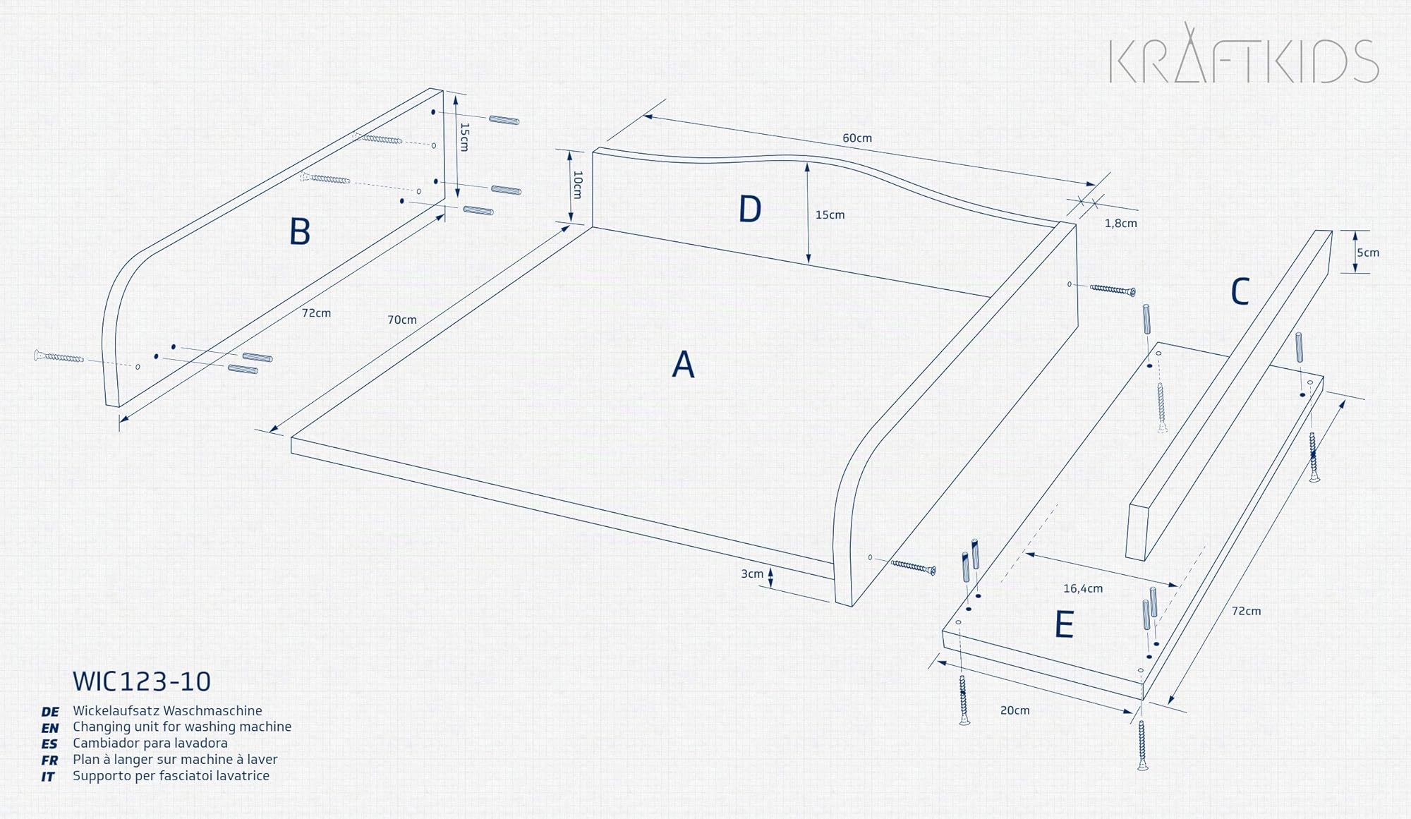 KraftKids Table à langer – Blanc Compatible avec toutes les machines à laver