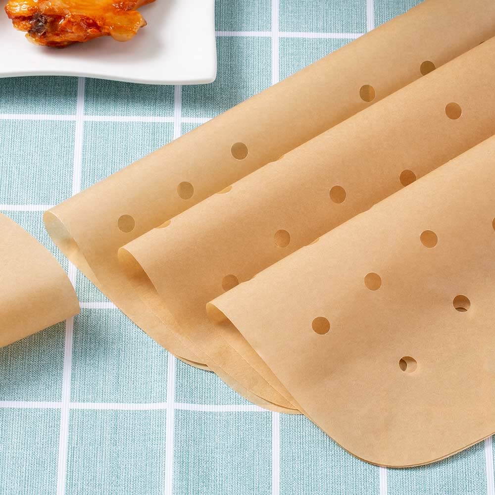 MFJUNS 200 piezas de papel pergamino, forro cuadrado para freidora de aire de 9 pulgadas, papel de filtro, (100 perforados y 100 imperforados), papel de hornear antiadherente para vaporizadores,