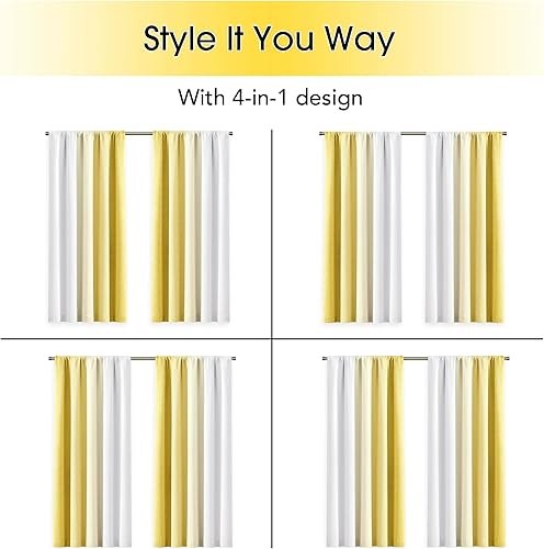 Miniatura 7 de Cortinas 100% opacas degradadas de 63 pulgadas de largo, 2 paneles para dormitorio, sala de estar, dorado, amarillo, blanco, degradado, estampado,