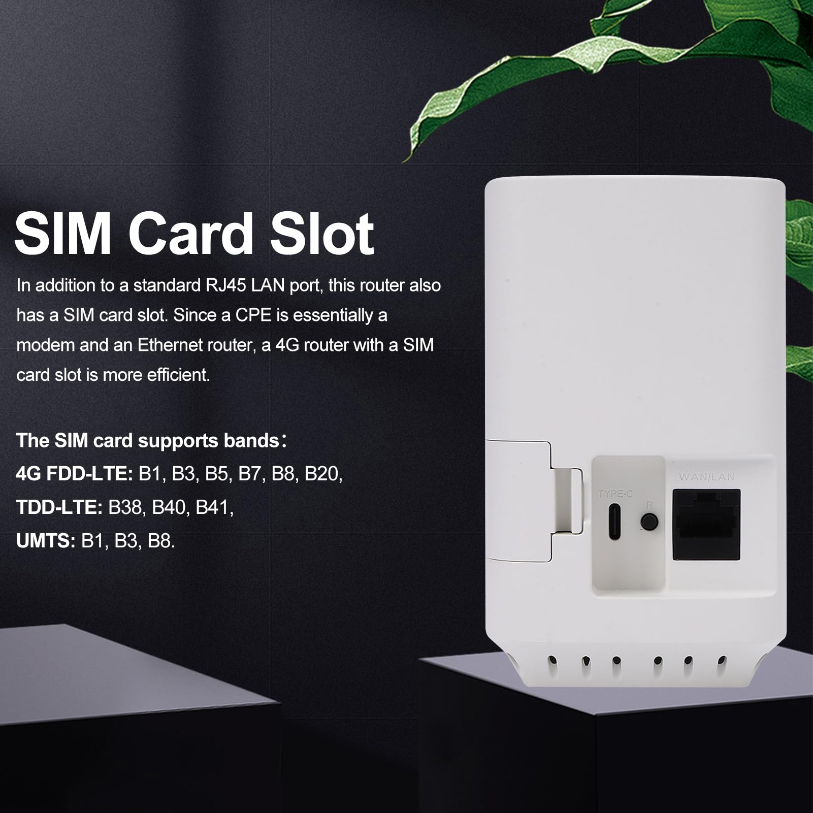Router LTE CPE 4G, 32 Utenti Wi Fi Porte RJ45 Modem Wireless Portatile Wi Fi 6 Hotspot per Casa o in Auto da Condividere, 300 Mbps con Slot per Scheda SIM Interfaccia WAN LAN