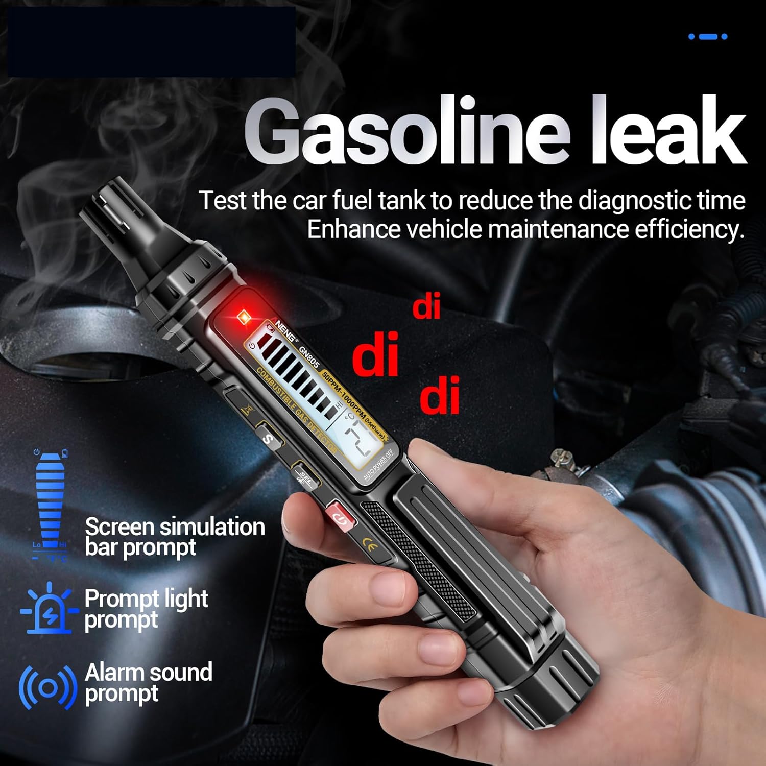 ANENG GN805 Gas Leak Detector detecting a gasoline leak.