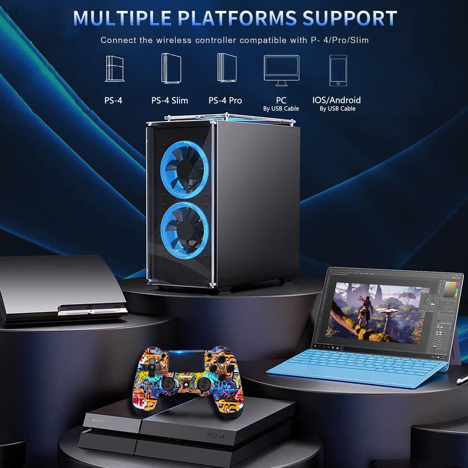 Stycizom Controller Compatibile con Ps-4,Controller Wireless Joystick Compatibile con PS-4/Pro/Slim/PC,Batteria Integrata da 600 mAh con Doppio Sensore di Vibrazione/6 Assi