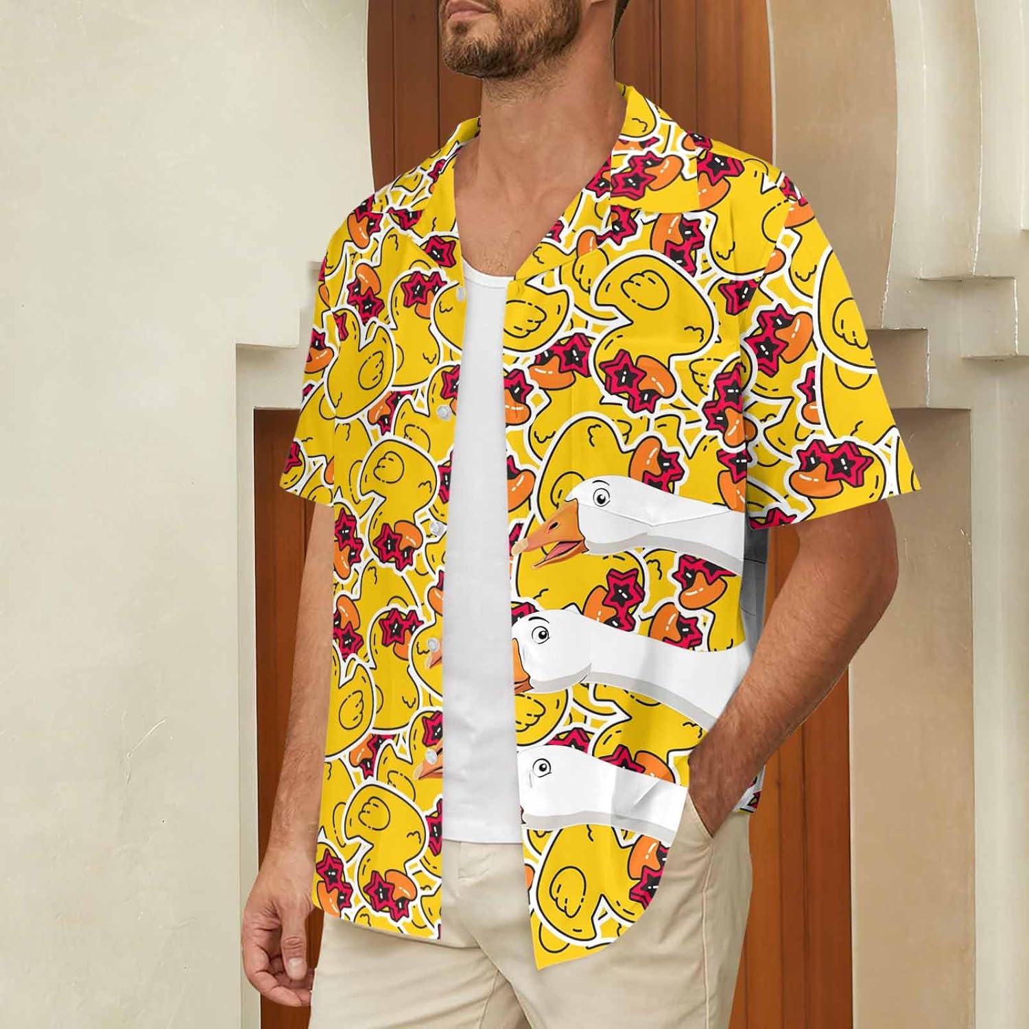 Men Hawaiian Funny Shirts Short Sleeve Button Down Party Summer Beach Outfit