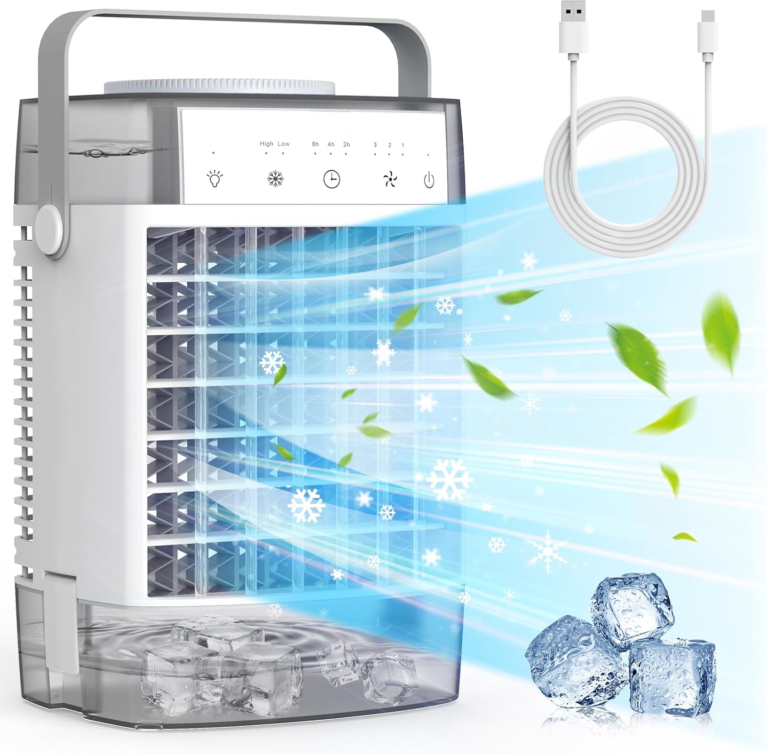 Portable Desk Fan,11 Inch Misting fan, 2 Mist mode, 3 Speed Mini USB Table Fan, with Timing Function,7 Color Night Light, Dual Water Tank, Cooling fan for Bedroom, Office, Camping-Gray