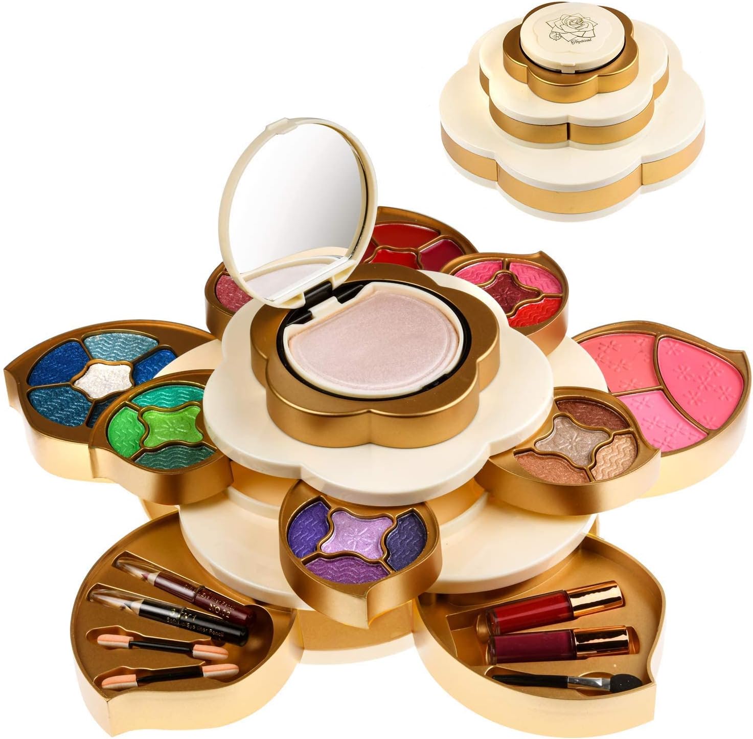 All In One Makeup Kit for Teens and Women - Flower Makeup Set for Girls 10-12 - Pigmented Eyeshadows, Lip Creams, Blushes, Concealer and Mirror - Full Starter Makeup Gift Set for Beginners
