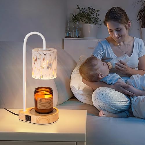 Miniatura 6 de Lámpara eléctrica calentadora de velas con temporizador lámpara fundidora de velas de vidrio blanco roscado con puertos de carga USB y salida de CA,