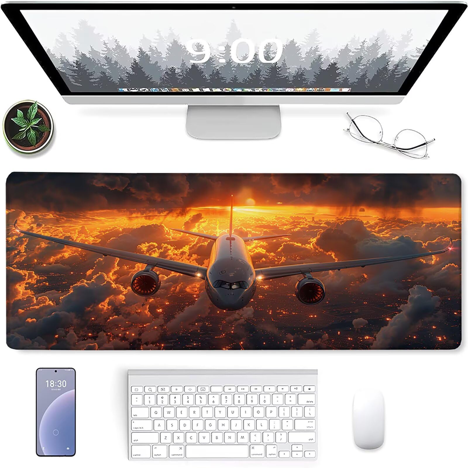 Tappetino Mouse Giallo, Tappetino Mouse XXL 1200x600 mm, Gaming Mouse Pad con Base in Gomma Antiscivolo, Gaming Mousepad Migliora Precisione e Velocità, Accessori Scrivania, Regalo, Aereo 3-3743