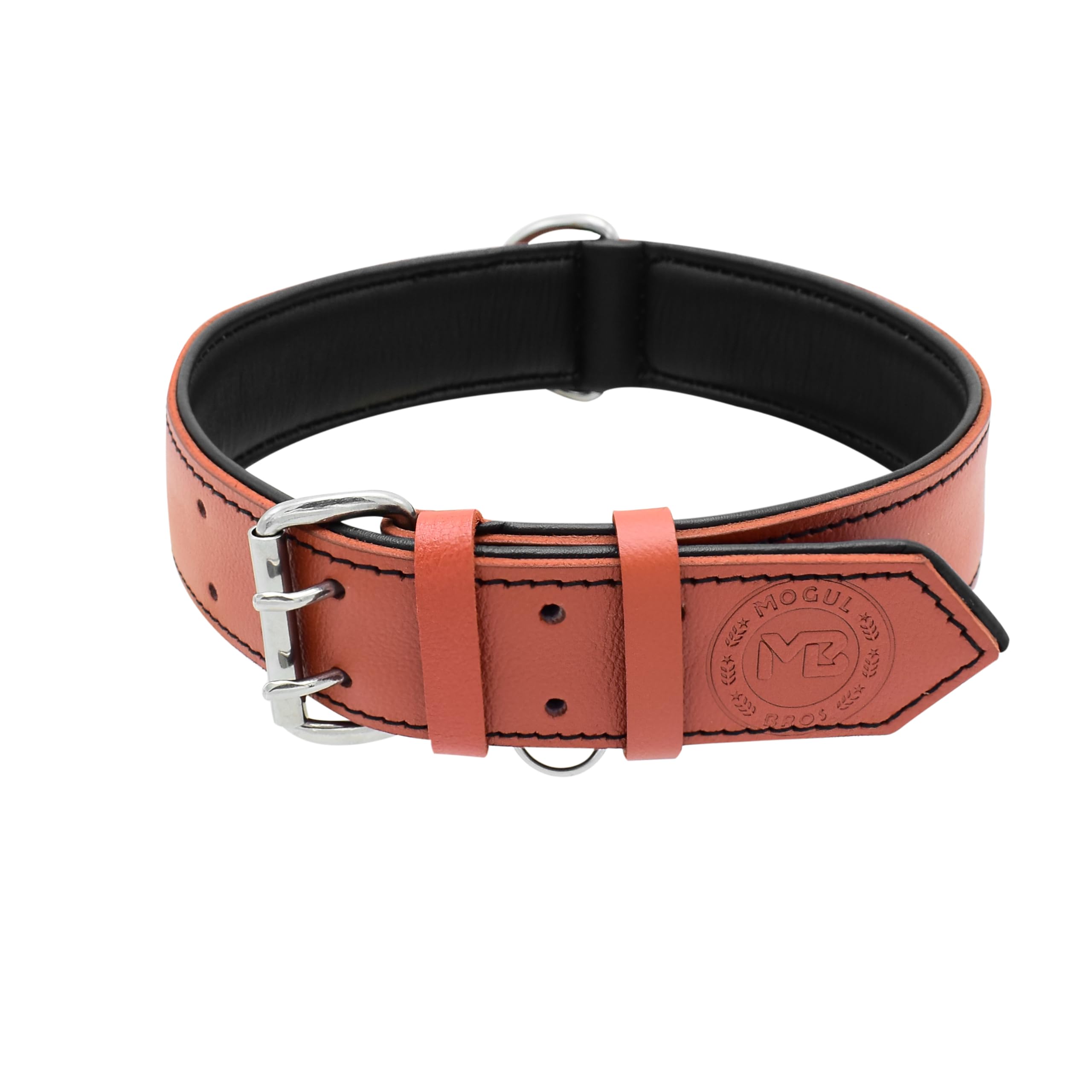 Genuine Leather Dog Collar, Full Grain, Heavy Duty Wide Dog Collar for Small, Medium, Large and Extra Large Breeds,(Rust Orange, XXL (Fit Neck Size