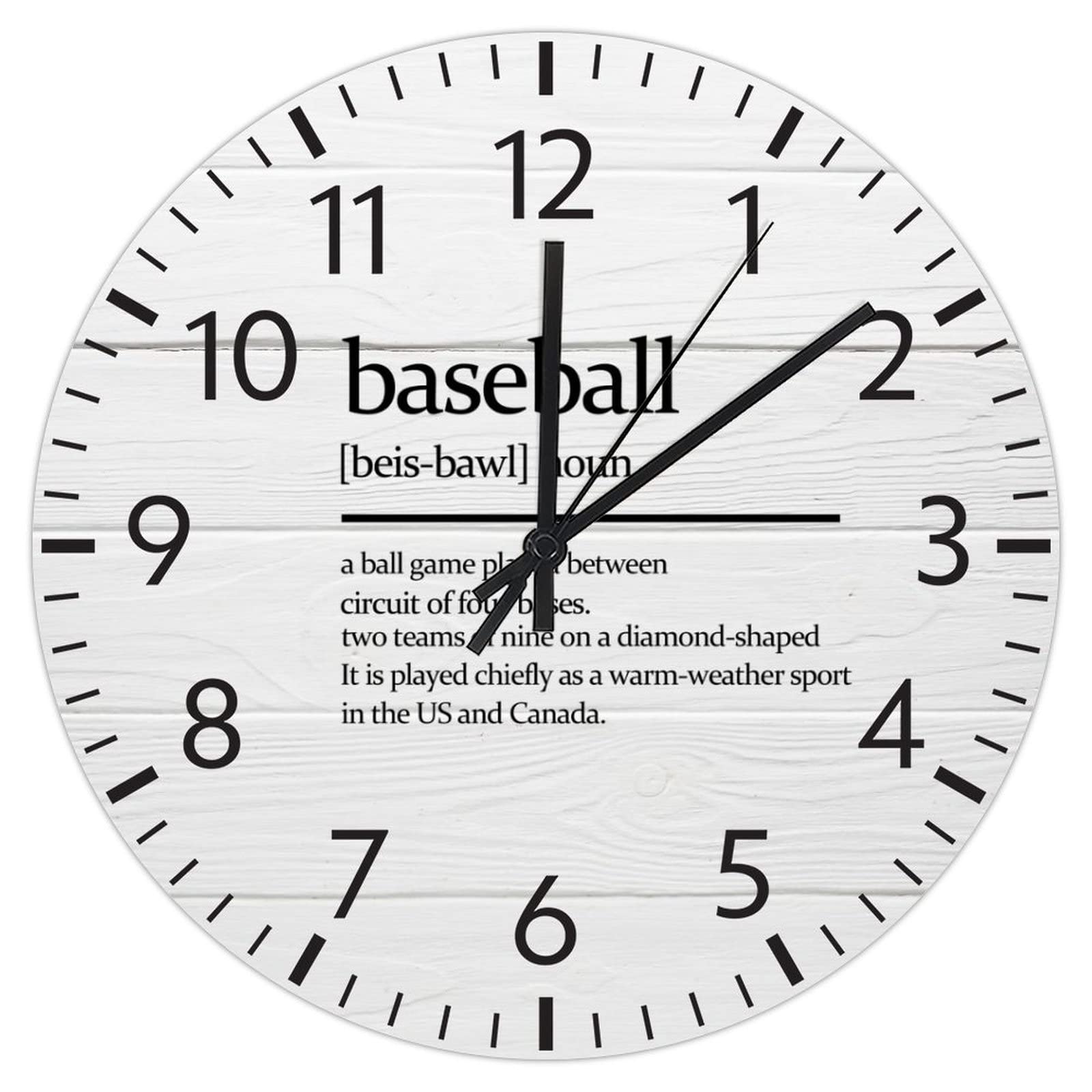 Horloge baseball en PVC 30cm muette sans cadre pour decoration de chambre d'ado