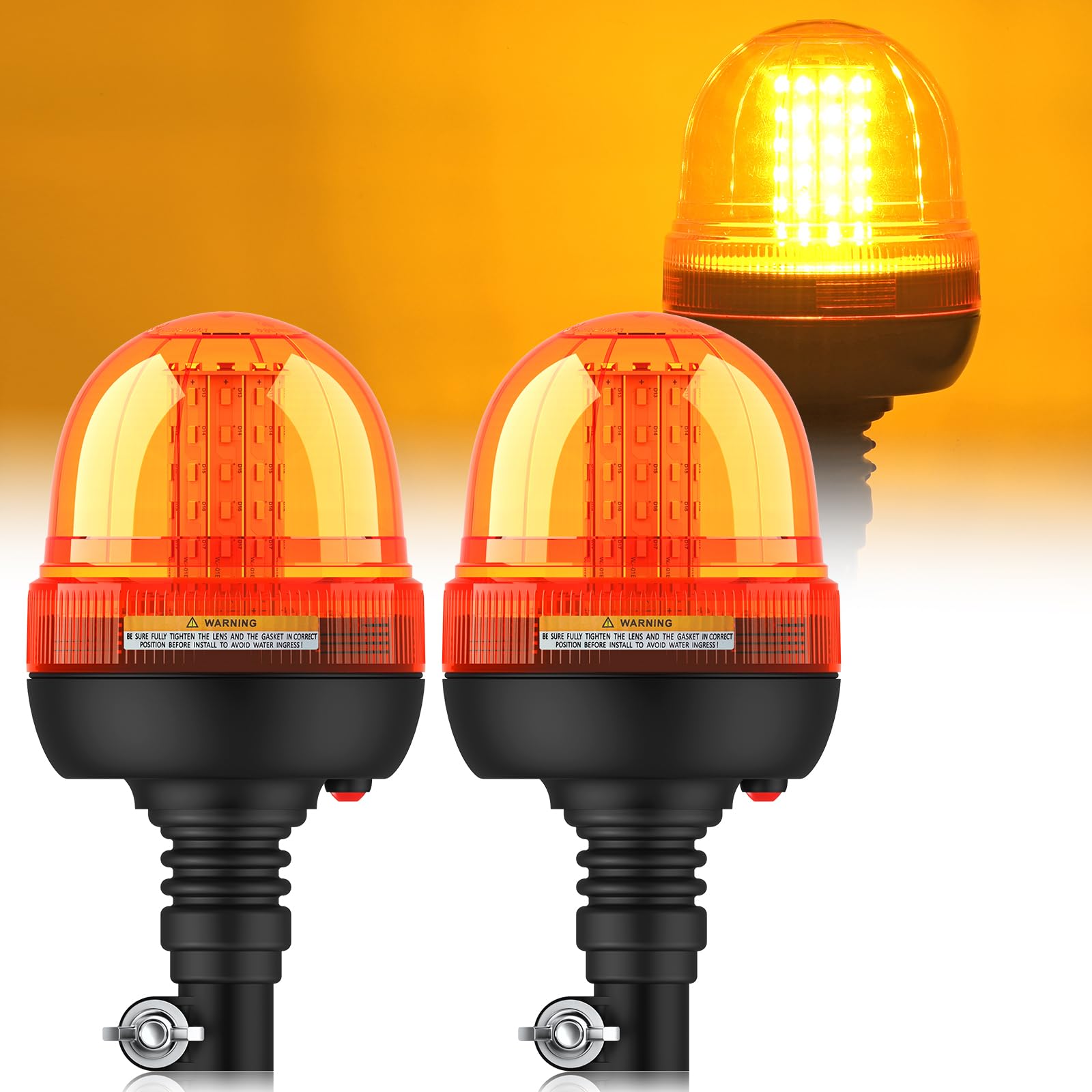 EYPINS 2x Rundumleuchte 60LED, 12V/24V Warnleuchte mit 3 Blitzmodi Rundumkennleuchte Bernstein, Blitz-Kennleuchte flexibler Aufsteckfuß für alle 12V/24V Auto, Truck, KFZ, LKW, Traktor, Bagger| R10 E9