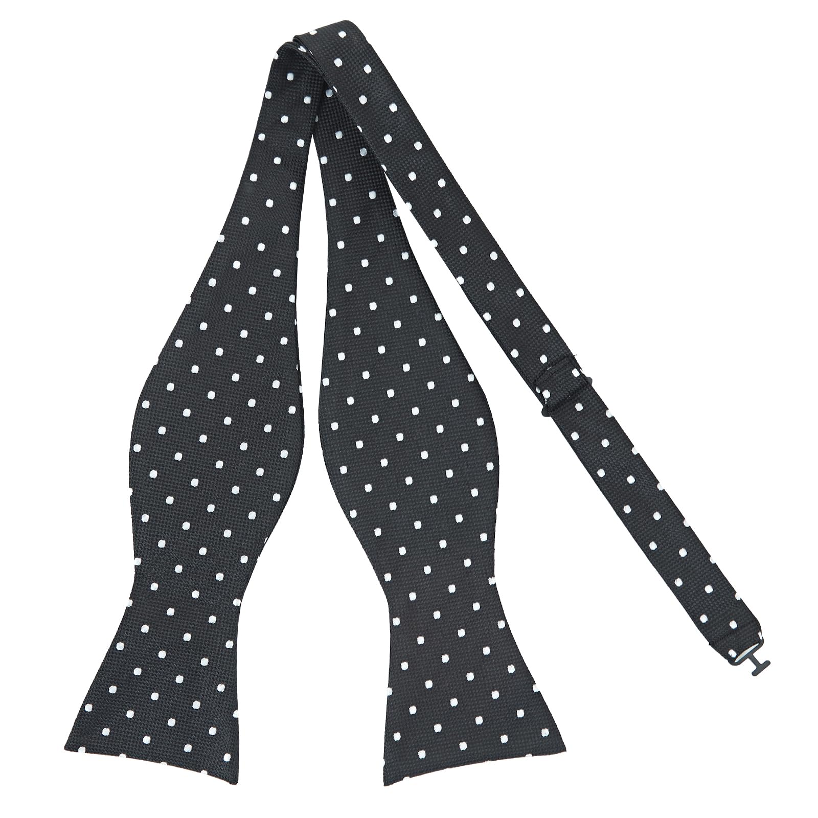 Pensee Men's Black & White Dots Self Bow Tie Polka Dots Woven Silk Bow Ties, 004-, Medium