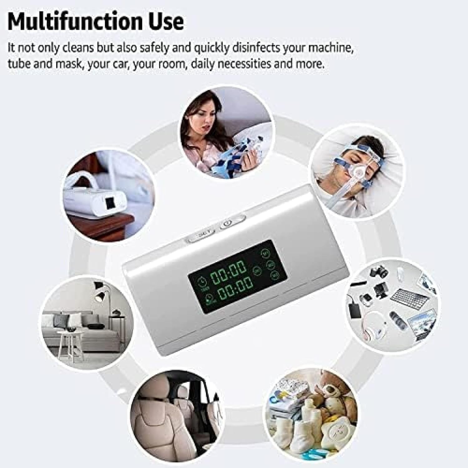 Macchina per la Pulizia CPAP, detergente e disinfettante CPAP Portatile con Display a LED Strumento di disinfezione disinfettante CPAP per Macchina CPAP, Tubo dell'Aria, Maschera,Hilarious12