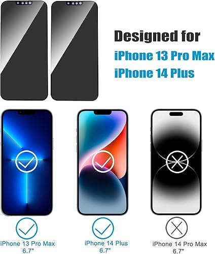 Miniatura 5 de Paquete de 2 protectores de pantalla de privacidad de 4 vías para iPhone 13 Pro MaxiPhone 14 Plus, película de vidrio templado antiespía horizontal
