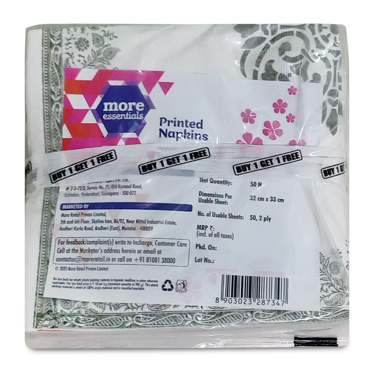 More Essentials 2Ply Printed Paper Napkins, 50 Sheets (Buy 1 get 1) (B0BHT6GQC6) Amazon Price History, Amazon Price Tracker